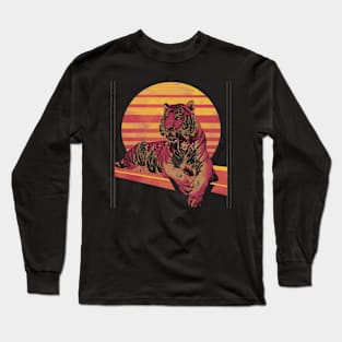 Retro vintage tiger sitting Long Sleeve T-Shirt